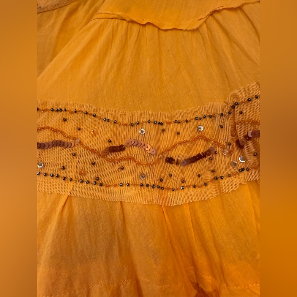 Angel Nina Vtg Bright Orange Embellished Layered Ruffle Midi Skirt- France - Picture 6 of 11